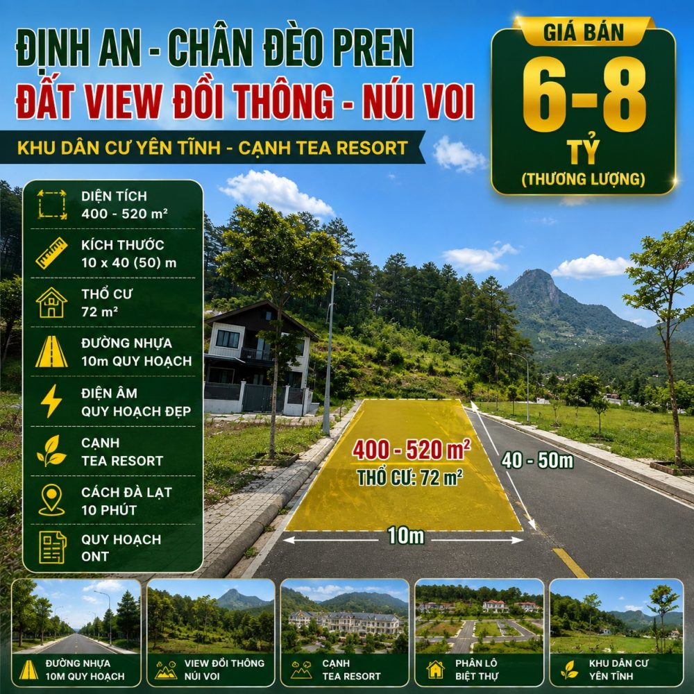Đất Định An chân đèo Pren 400-520m², giá 6-8 tỷ