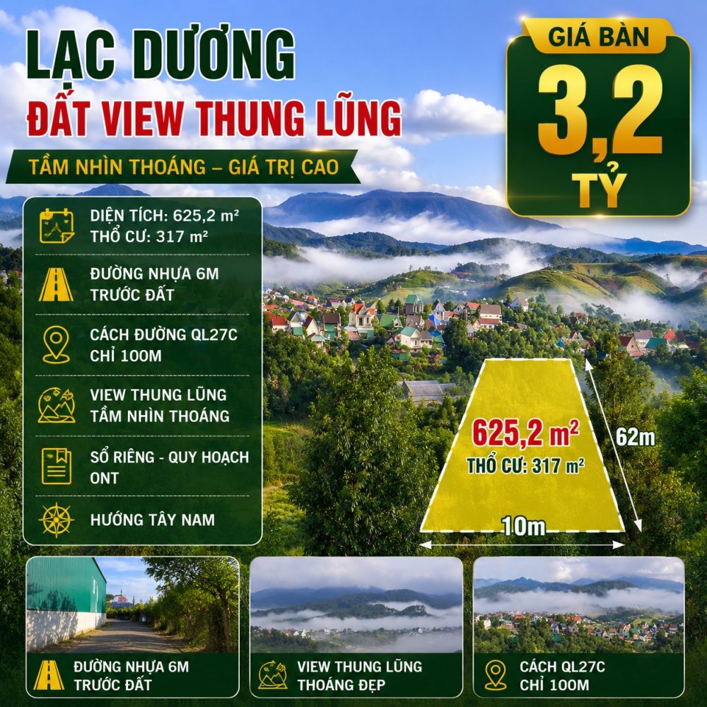 Đất Lạc Dương 625,2m², thổ cư 317m², giá 3,2 tỷ