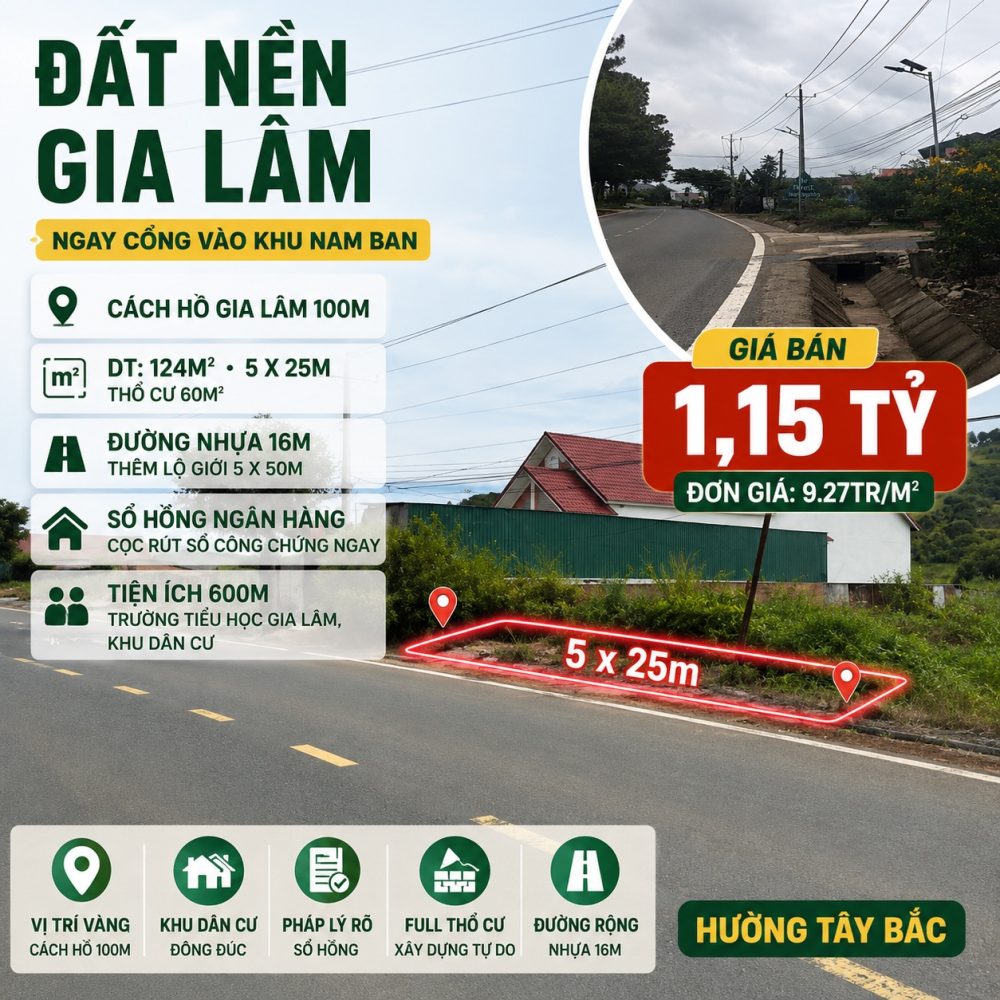 Đất nền Gia Lâm 124m², giá 1,15 tỷ