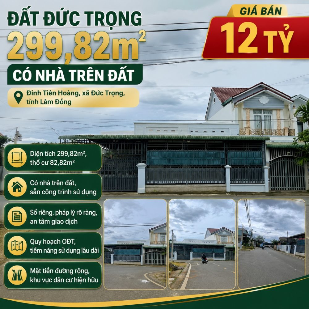 Đất Đức Trọng 299,82m² có nhà tại Đinh Tiên Hoàng