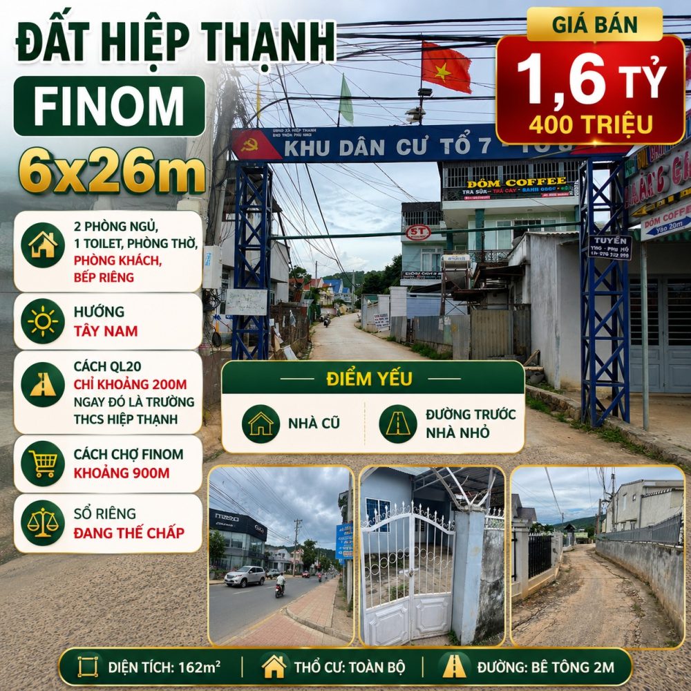 Đất Hiệp Thạnh Finom 162m² có nhà cấp 4