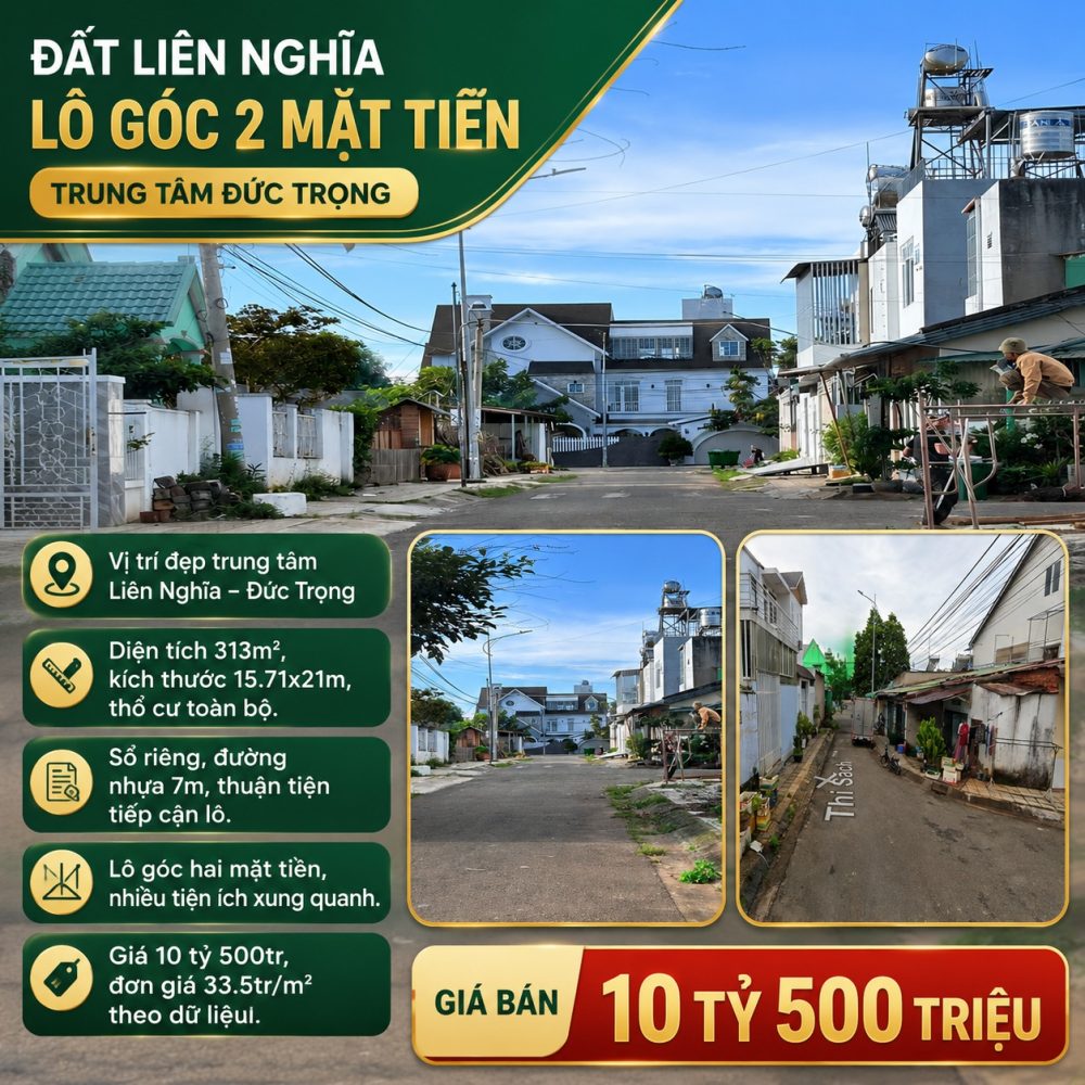 Đất Liên Nghĩa 313m² lô góc hai mặt tiền