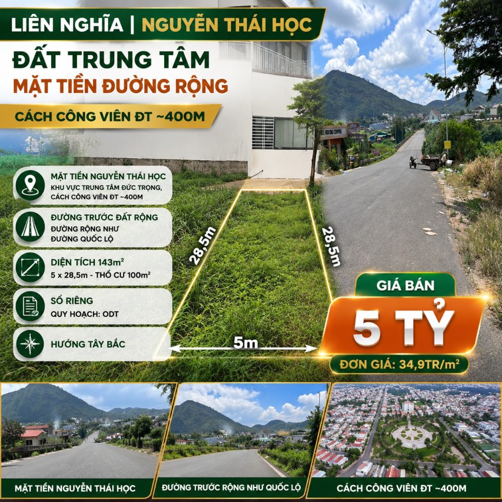 Đất Liên Nghĩa Nguyễn Thái Học 143m² giá 5 tỷ