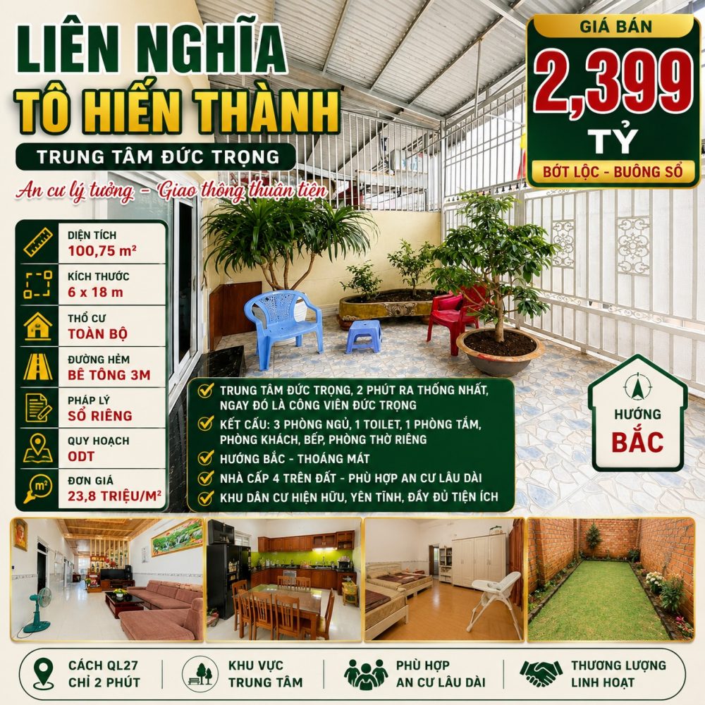 Đất Liên Nghĩa 100,75m² Tô Hiến Thành – 2,399 tỷ
