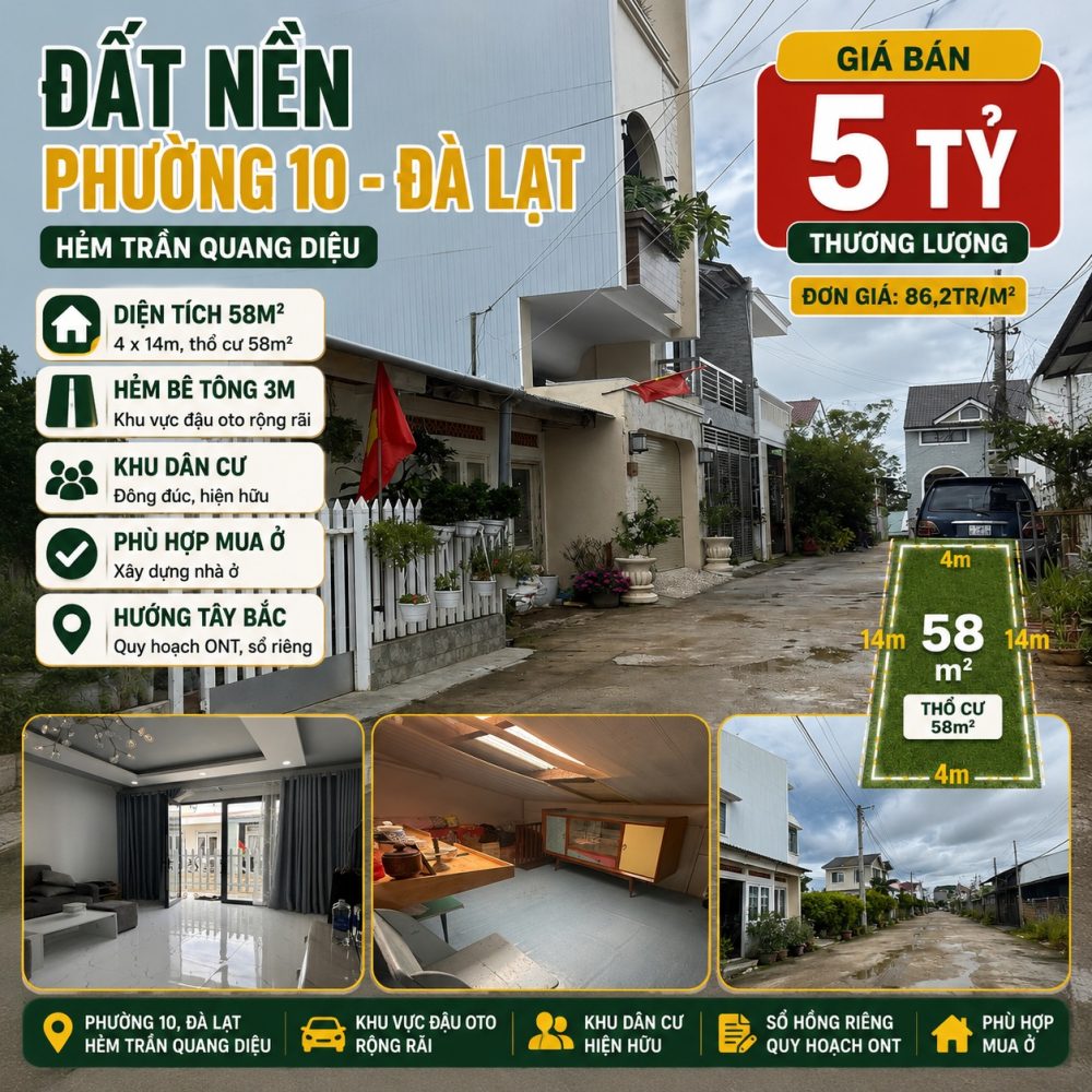 Đất Phường 10 Đà Lạt 58m², giá 5 tỷ