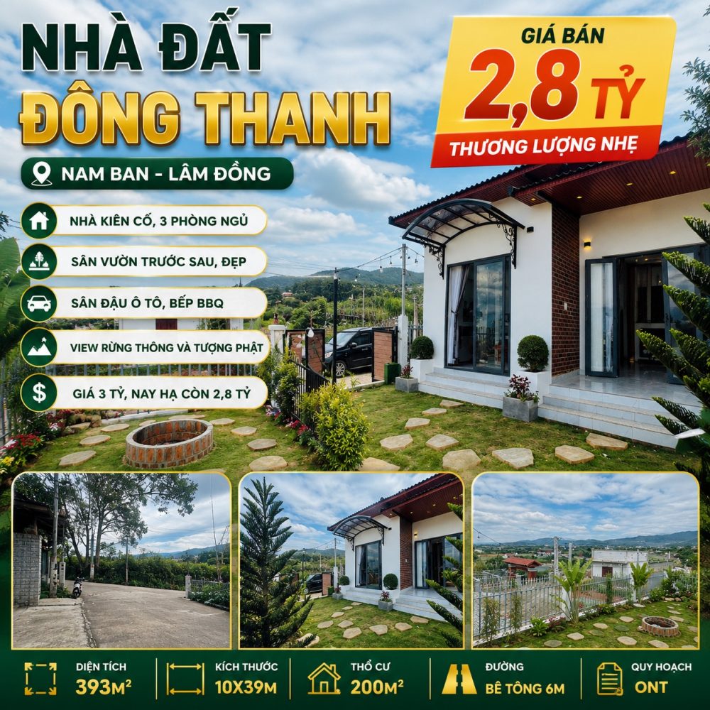Nhà đất Đông Thanh 393m², giá 2,8 tỷ