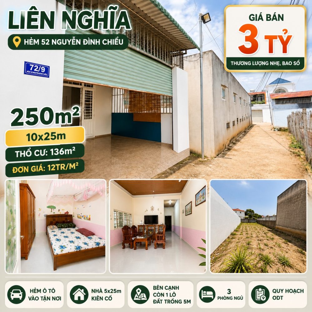 Nhà đất Liên Nghĩa 250m², nhà 3 phòng ngủ, giá 3 tỷ