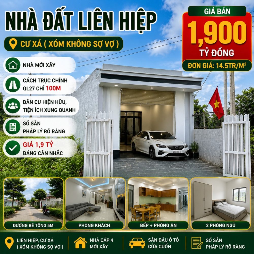 Nhà Liên Hiệp 131,3m², nhà mới, giá 1,9 tỷ