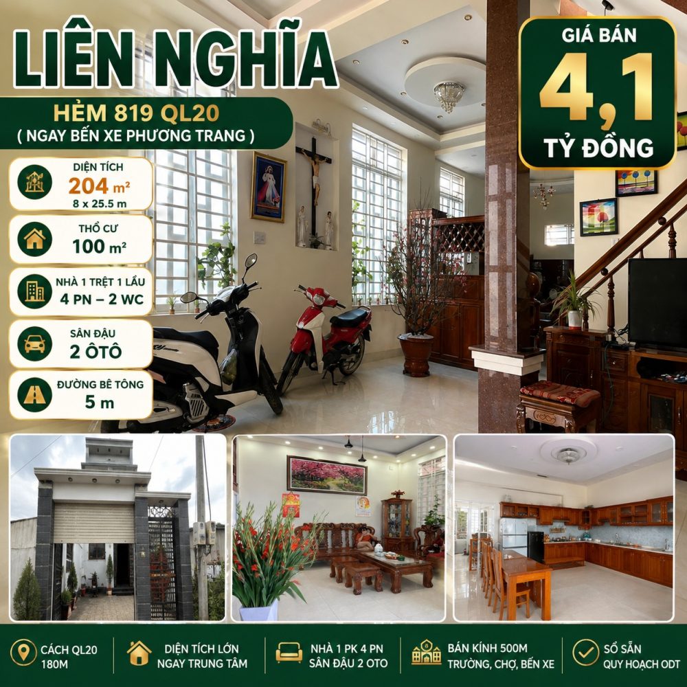 Nhà Liên Nghĩa 204m² gần QL20, giá 4,1 tỷ