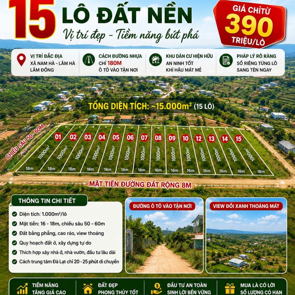 đất nền Nam Hà Lâm Hà 390 triệu