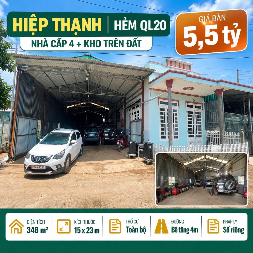 Đất Hiệp Thạnh 348m², Nhà Cấp 4, Giá 5,5 Tỷ