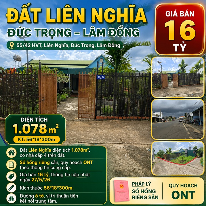 Đất Liên Nghĩa Đức Trọng 1078m² có nhà cấp 4