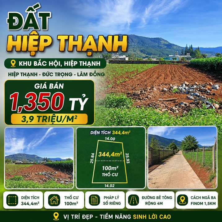 Đất nền Bắc Hội 344,4m² thổ cư 100m²