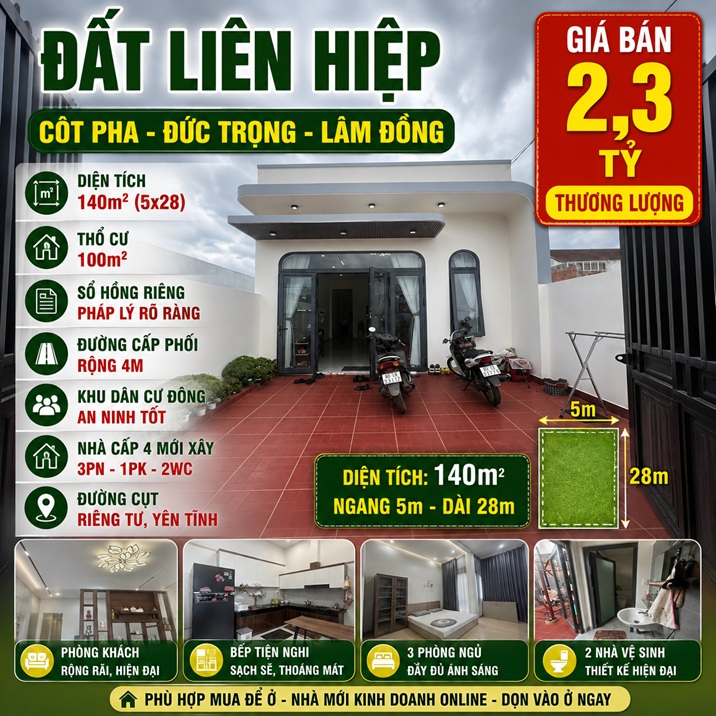 Đất nền Cốt Pha 140m² có nhà cấp 4 mới xây