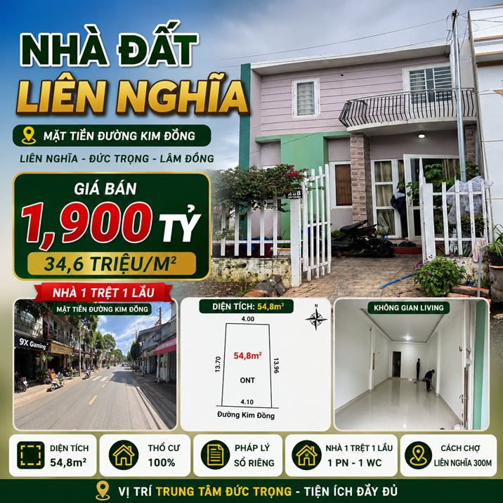 Đất nền Kim Đồng 54,8m² có nhà 1 trệt 1 lầu