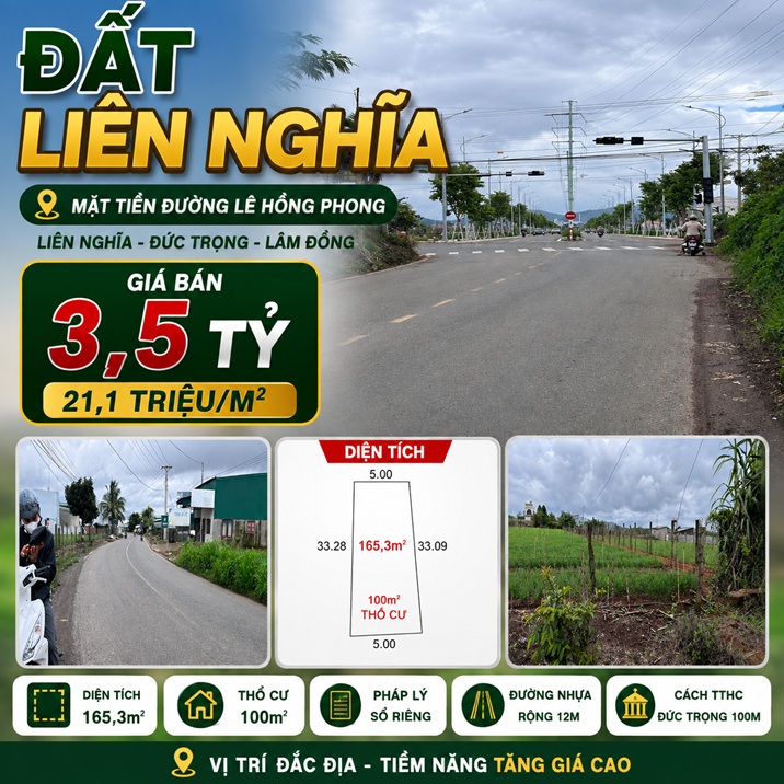 Đất nền Lê Hồng Phong 165,3m² thổ cư 100m²