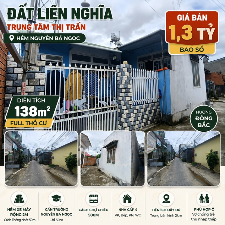 Đất nền Nguyễn Bá Ngọc 138m² có nhà cấp 4
