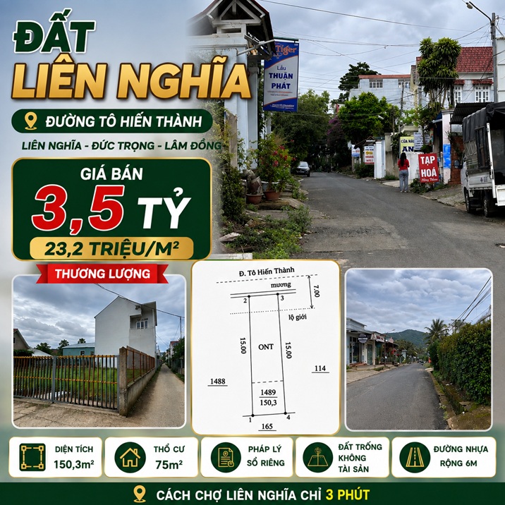 Đất nền Tô Hiến Thành 150,3m² thổ cư 75m²