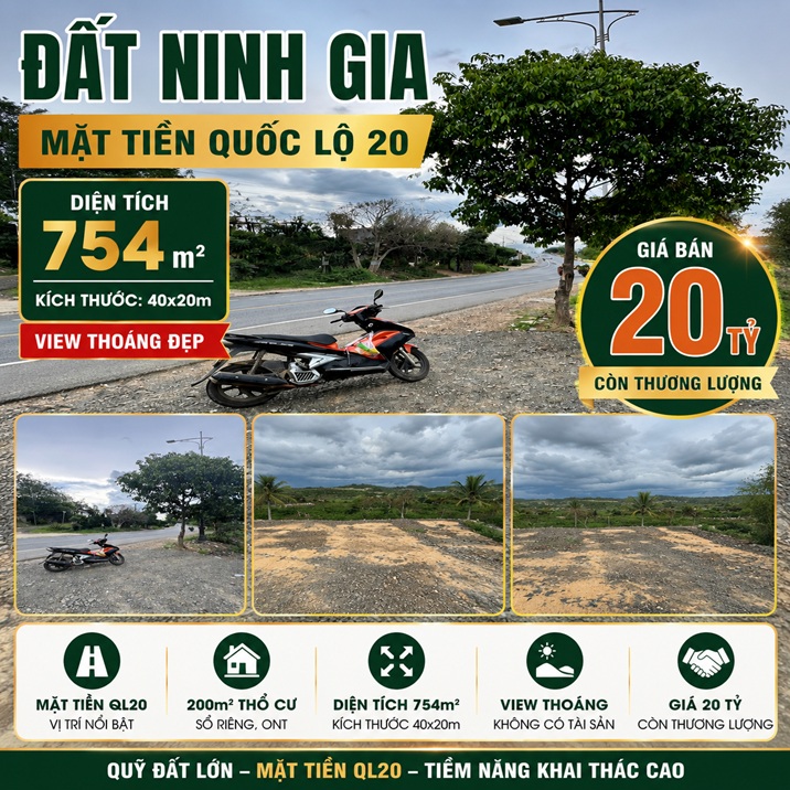 Đất Ninh Gia Đức Trọng 754m², mặt tiền QL20, giá 20 tỷ