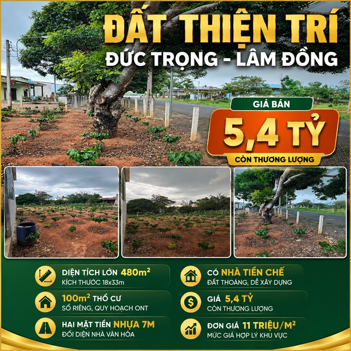 Đất Thiện Trí Đức Trọng 480m², 2 mặt tiền, 5,4 tỷ