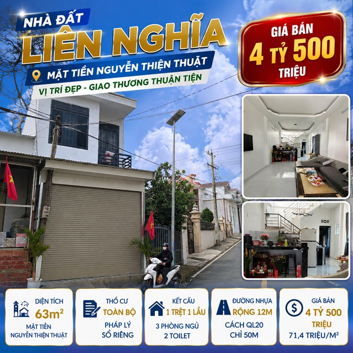 Nhà đất Liên Nghĩa mặt tiền Nguyễn Thiện Thuật – 63m²