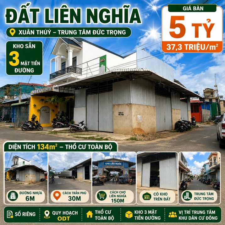 Nhà kho Liên Nghĩa 134m² có kho ba mặt tiền