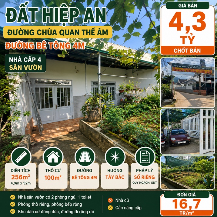 Nhà phố Hiệp An 256m² có nhà cấp 4